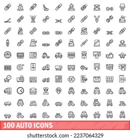 100 iconos automáticos. Ilustración de contorno de 100 iconos automáticos conjunto de vectores aislados en fondo blanco