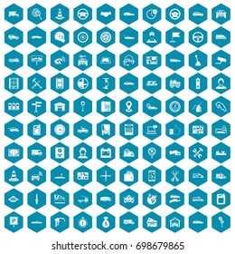 100 auto icons set in sapphirine hexagon isolated vector illustration