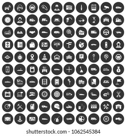 100 auto icons set in simple style white on black circle color isolated on white background vector illustration