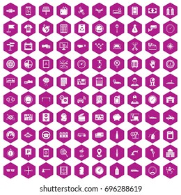 100 auto repair icons set in violet hexagon isolated vector illustration