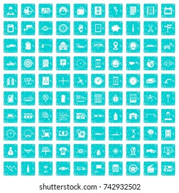 100 auto repair icons set in grunge style blue color isolated on white background vector illustration