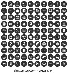 100 auto service icons set in simple style white on black circle color isolated on white background vector illustration