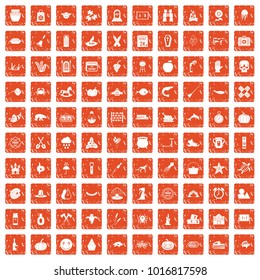 100 autumn holidays icons set in grunge style orange color isolated on white background vector illustration
