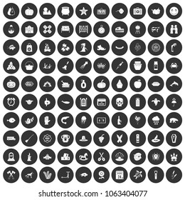100 autumn holidays icons set in simple style white on black circle color isolated on white background vector illustration