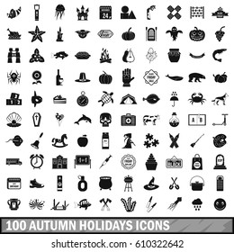 100 autumn holidays icons set in simple style for any design vector illustration