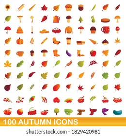 100 autumn icons set. Cartoon illustration of 100 autumn icons vector set isolated on white background