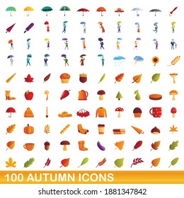 100 autumn icons set. Cartoon illustration of 100 autumn icons vector set isolated on white background