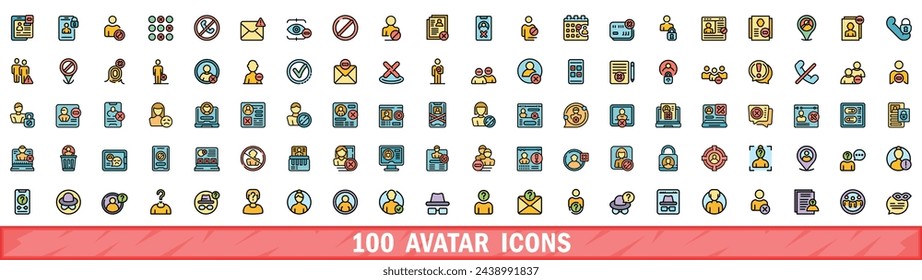 100 avatar icons set. Color line set of avatar vector icons thin line color flat on white