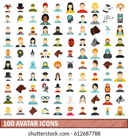 100 avatar icons set in flat style for any design vector illustration