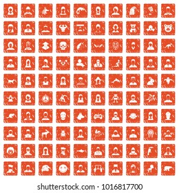 100 avatar icons set in grunge style orange color isolated on white background vector illustration