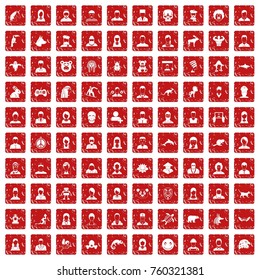 100 avatar icons set in grunge style red color isolated on white background vector illustration