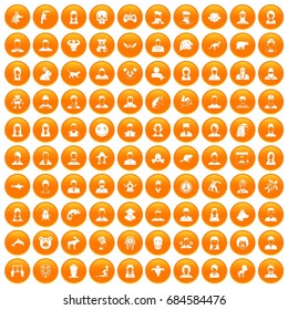 100 avatar icons set orange