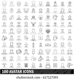 100 avatar icons set in outline style for any design vector illustration