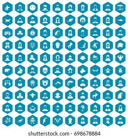 100 avatar icons set in sapphirine hexagon isolated vector illustration