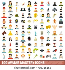 100 avatar mastery icons set in flat style for any design vector illustration