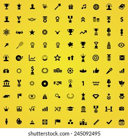 100 award icons, black on yellow background 