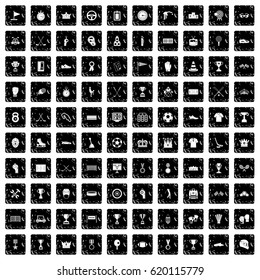 100 awards icons set in grunge style isolated vector illustration