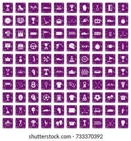 100 awards icons set in grunge style purple color isolated on white background vector illustration