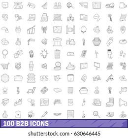 100 b2b icons set in outline style for any design vector illustration