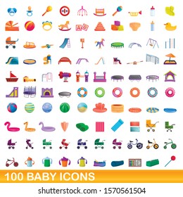 100 baby icons set. Cartoon illustration of 100 baby icons vector set isolated on white background