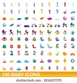 100 baby icons set. Cartoon illustration of 100 baby icons vector set isolated on white background