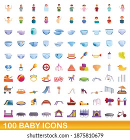 100 baby icons set. Cartoon illustration of 100 baby icons vector set isolated on white background