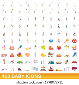 100 baby icons set. Cartoon illustration of 100 baby icons vector set isolated on white background