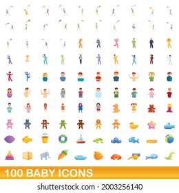 100 baby icons set. Cartoon illustration of 100 baby icons vector set isolated on white background