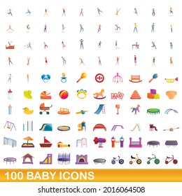 100 baby icons set. Cartoon illustration of 100 baby icons vector set isolated on white background