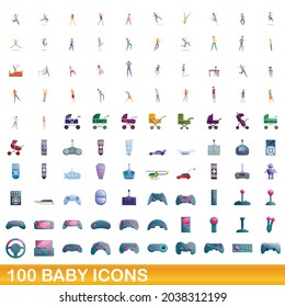 100 baby icons set. Cartoon illustration of 100 baby icons vector set isolated on white background