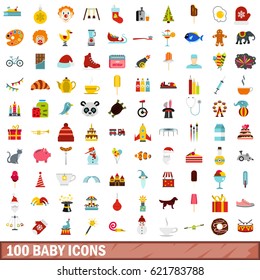 100 baby icons set in flat style for any design vector illustration