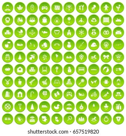 100 baby icons set green circle isolated on white background vector illustration