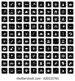 100 baby icons set in grunge style isolated vector illustration