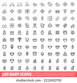 100 baby icons set. Outline illustration of 100 baby icons vector set isolated on white background