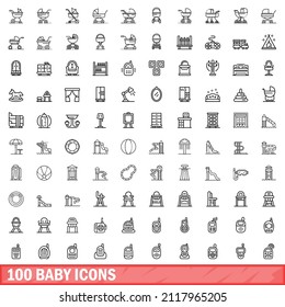 100 baby icons set. Outline illustration of 100 baby icons vector set isolated on white background