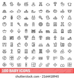 100 baby icons set. Outline illustration of 100 baby icons vector set isolated on white background