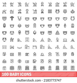 100 baby icons set. Outline illustration of 100 baby icons vector set isolated on white background