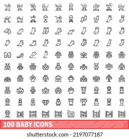 100 baby icons set. Outline illustration of 100 baby icons vector set isolated on white background
