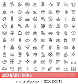 100 baby icons set. Outline illustration of 100 baby icons vector set isolated on white background