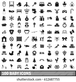 100 baby icons set in simple style for any design vector illustration