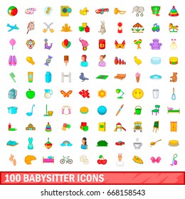 100 babysitter icons set in cartoon style for any design illustration