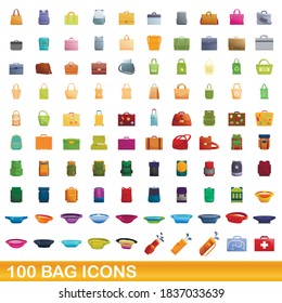 100 bag icons set. Cartoon illustration of 100 bag icons vector set isolated on white background