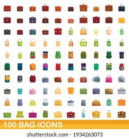 100 bag icons set. Cartoon illustration of 100 bag icons vector set isolated on white background