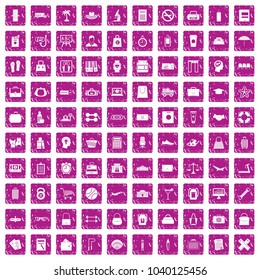 100 bag icons set in grunge style pink color isolated on white background vector illustration