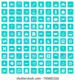 100 bag icons set in grunge style blue color isolated on white background vector illustration