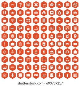 100 bag icons set in orange hexagon isolated vector illustration