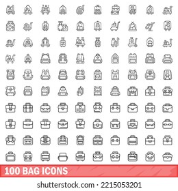 100 bag icons set. Outline illustration of 100 bag icons vector set isolated on white background