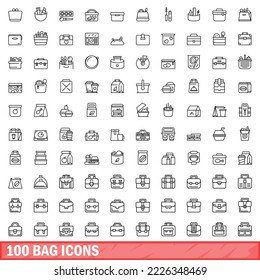100 bag icons set. Outline illustration of 100 bag icons vector set isolated on white background