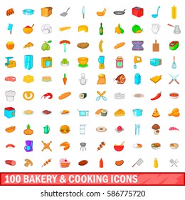 100 bakery and cooking icons set in cartoon style for any design vector illustration