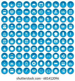 100 bakery icons set in blue circle isolated on white vector illustration